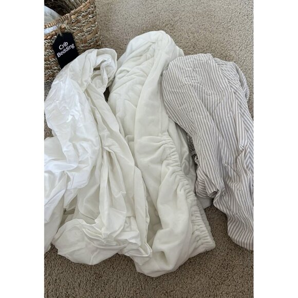 POTTERY BARN Kids Crib Sheets Bundle White, Velour White and Tan Stripe - Picture 3 of 4